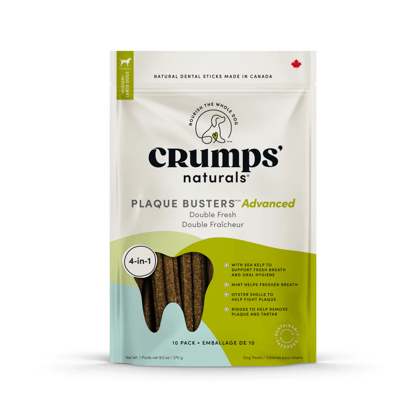 Crump's Natural - Bâtonnets dentaires pour chien Plaque Busters (Advanced Double Fraîcheur, paquet de 10)
