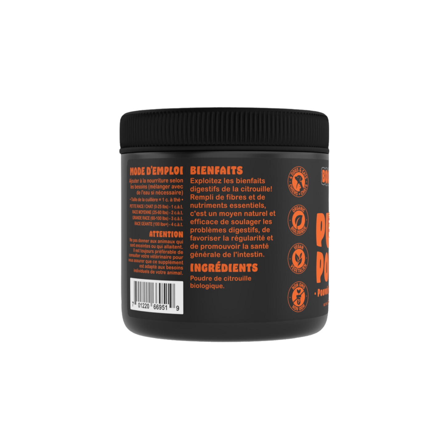 Hemp 4 Tails - Poudre de citrouille supplément digestif pour chien et chat
