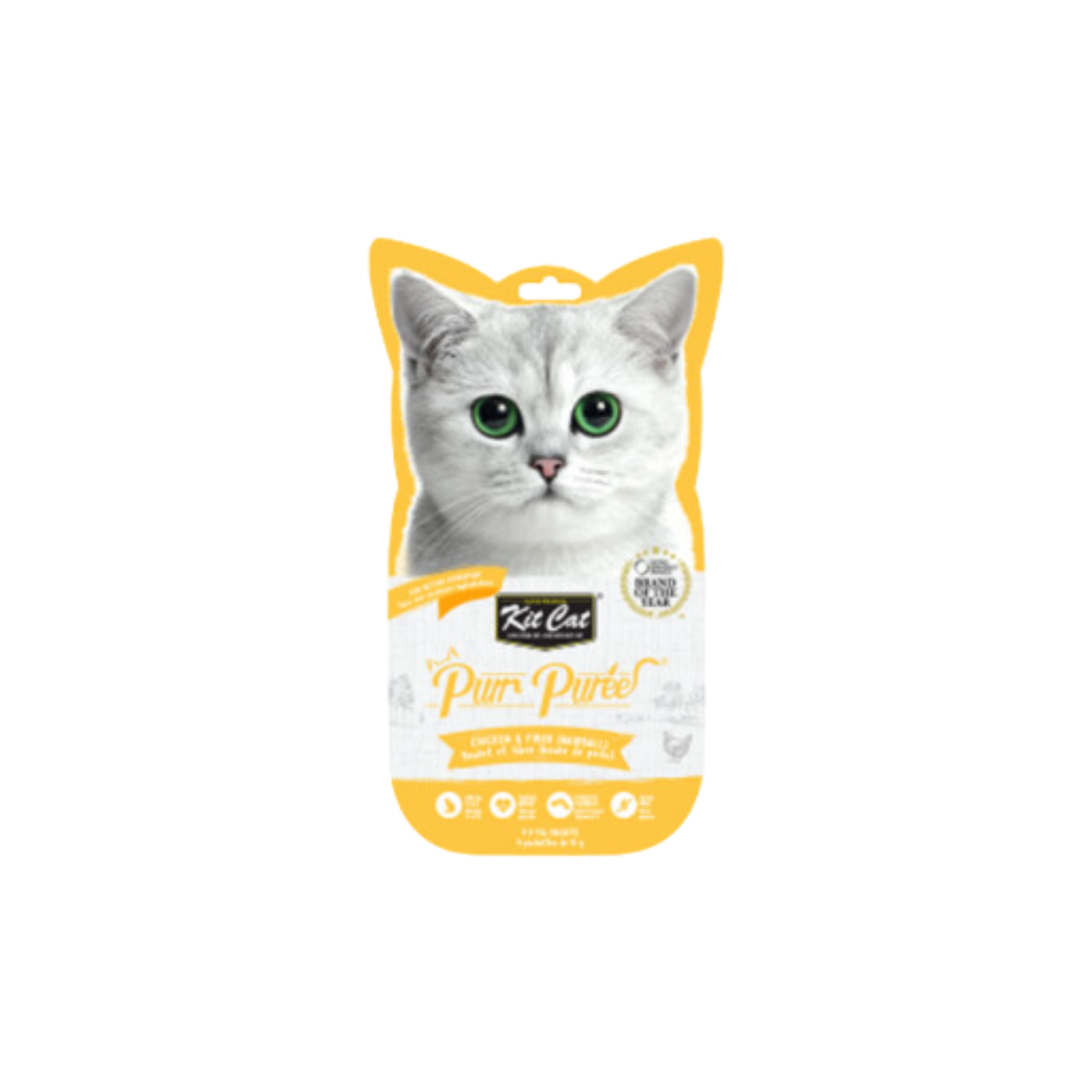 Kit Cat - Purr Purées® friandise en tubes au poulet et aux fibres soulagement des boules de poils (4 x 15g)