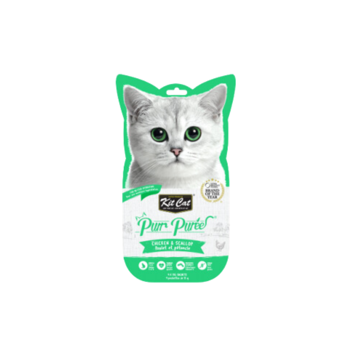 Kit Cat - Purr Purées® friandise en tubes au poulet et aux pétoncles (4 x 15g)