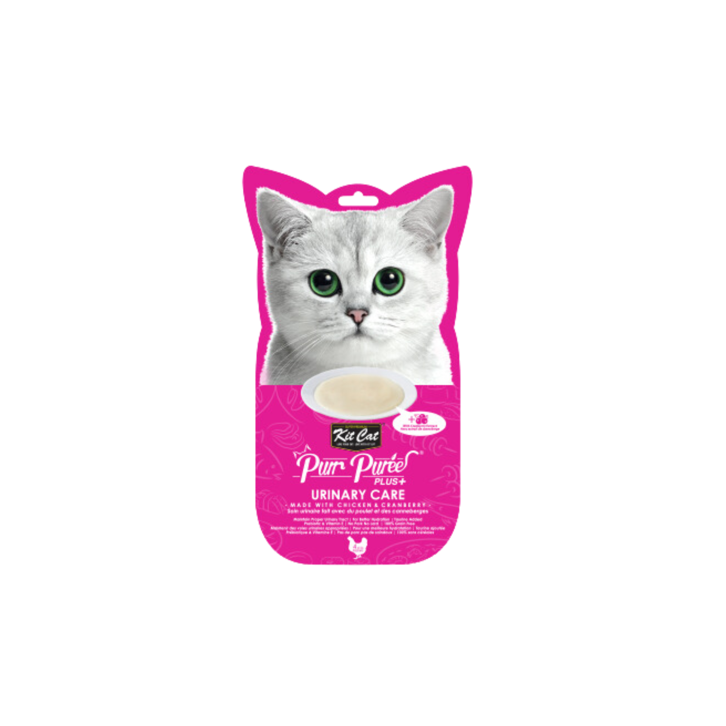 Kit Cat - Purr Purées® friandise en tubes soin urinaire au poulet et aux canneberges (4 x 15g)