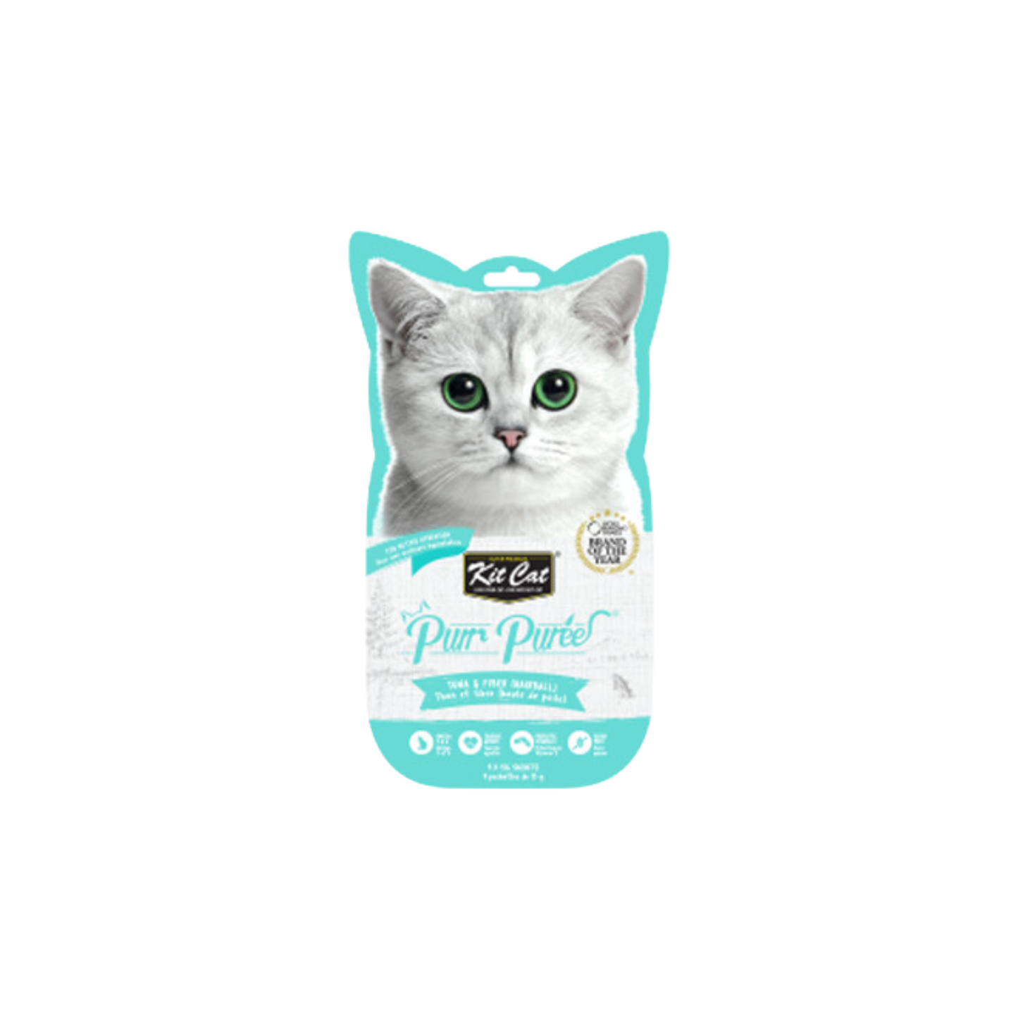 Kit Cat - Purr Purées® friandise en tubes au thon et aux fibres soulagement des boules de poils (4 x 15g)