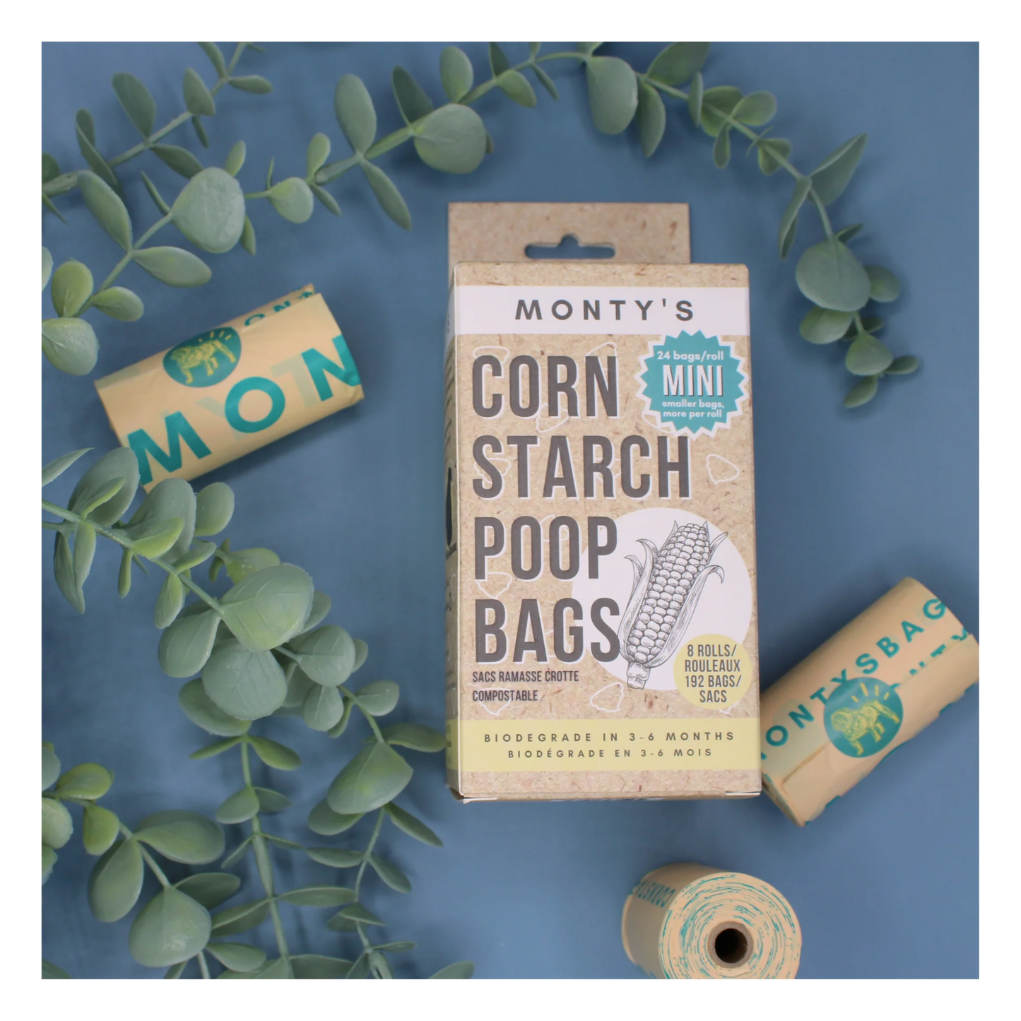 Monty's - Compostable Cornstarch Mini Poop Bags (192 mini bags - 23x21 cm)