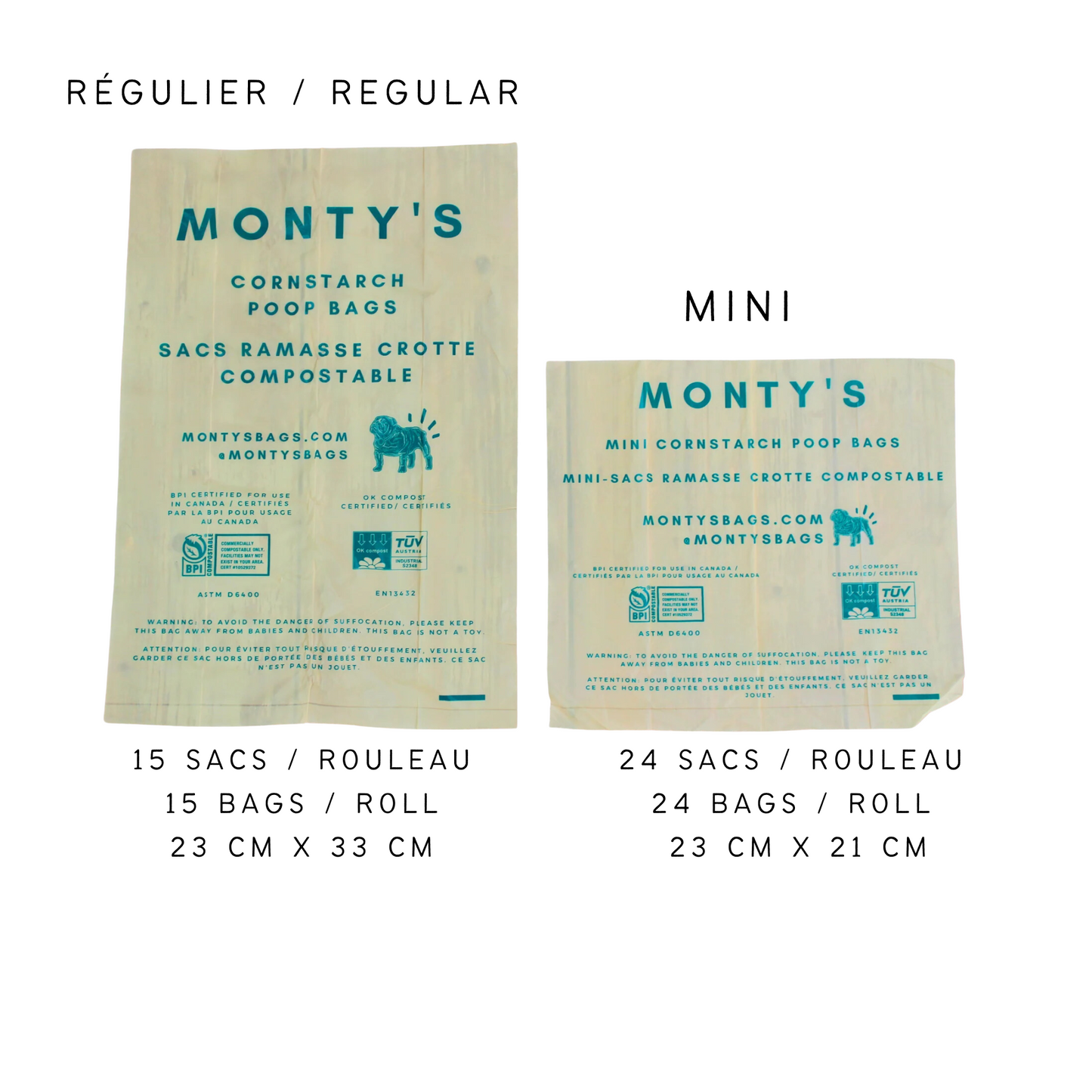 Monty's - Compostable Cornstarch Mini Poop Bags (192 mini bags - 23x21 cm)