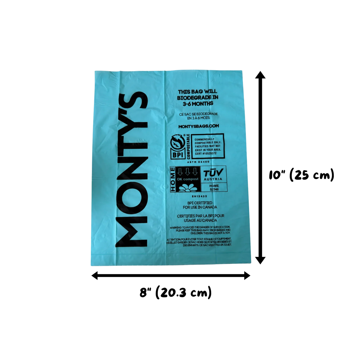 Monty's - Mini sacs à crottes compostables en fécule de maïs (160 petits sacs - 20 x 25 cm)