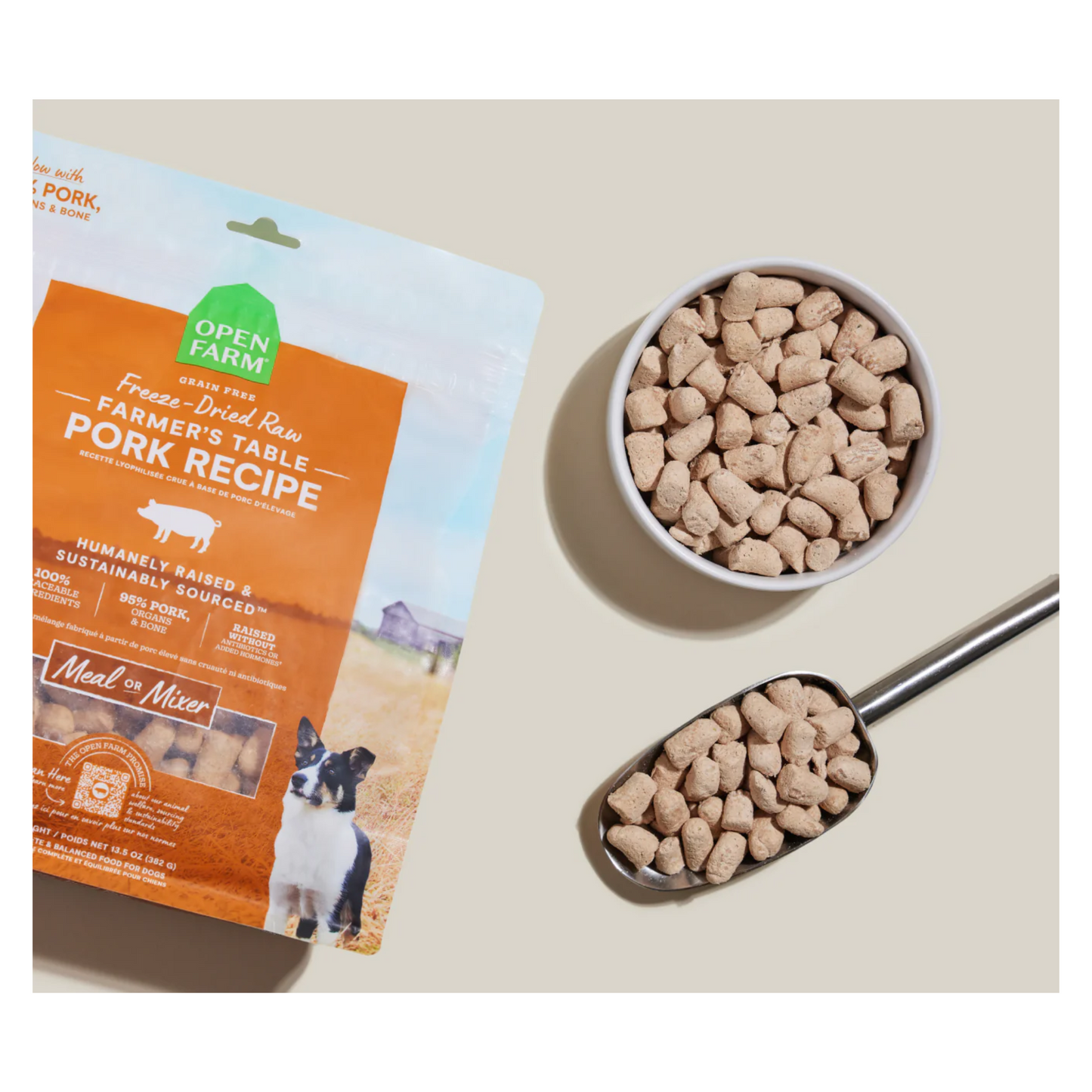 Open Farm - Nourriture crue lyophilisée pour chien au porc (morceaux)