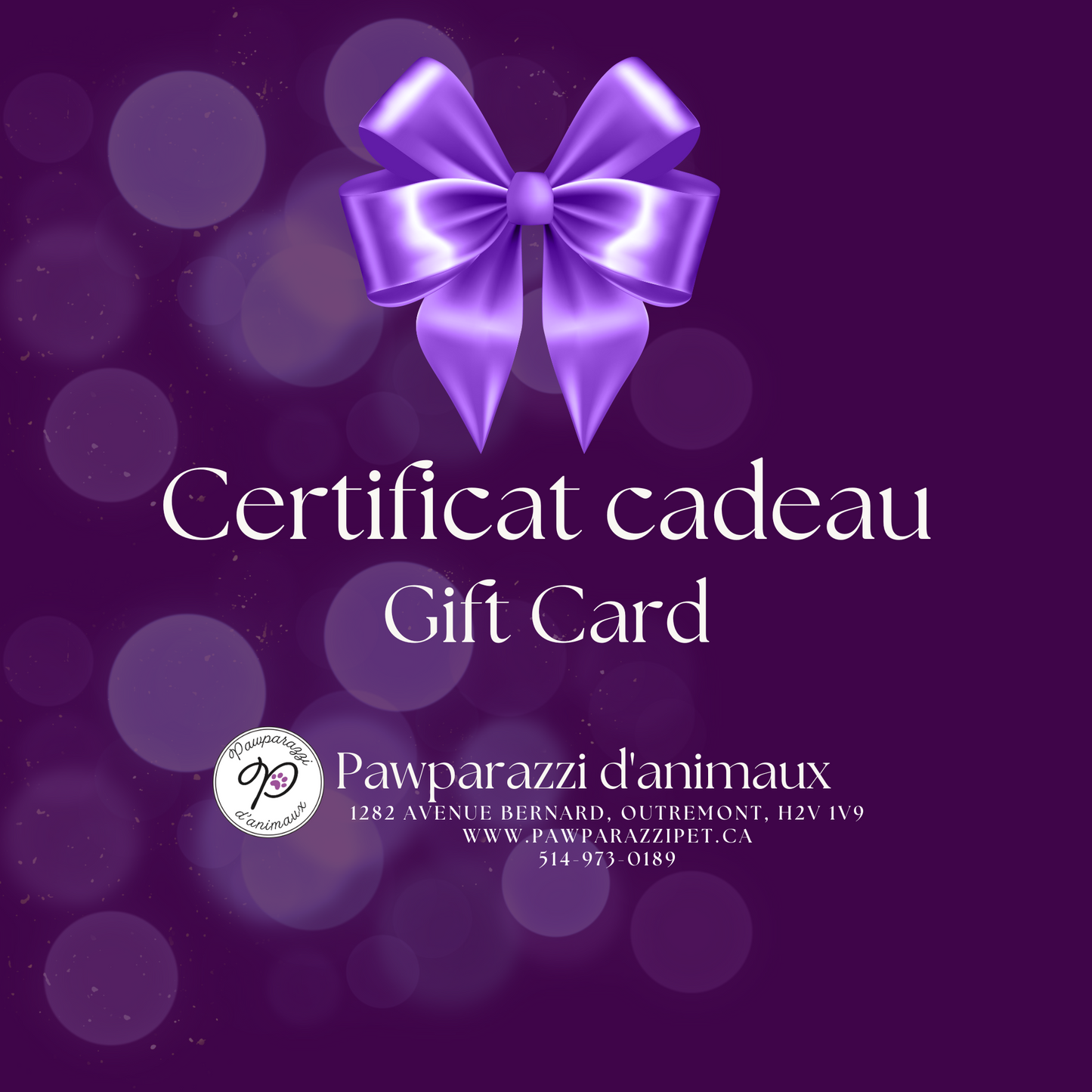 Certificat cadeau de Pawparazzi d'animaux