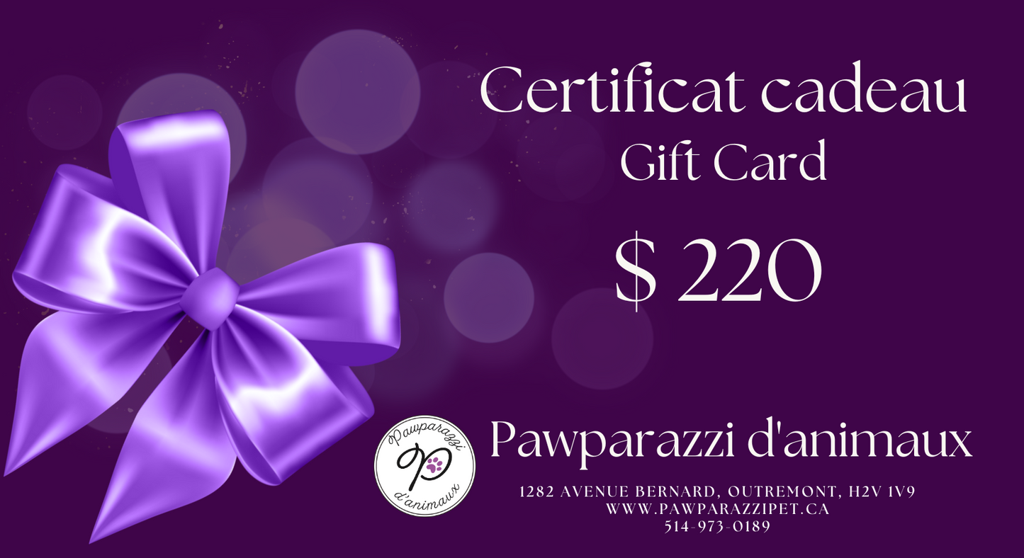 Certificat cadeau de Pawparazzi d'animaux
