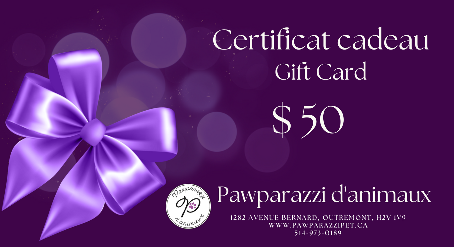 Certificat cadeau de Pawparazzi d'animaux