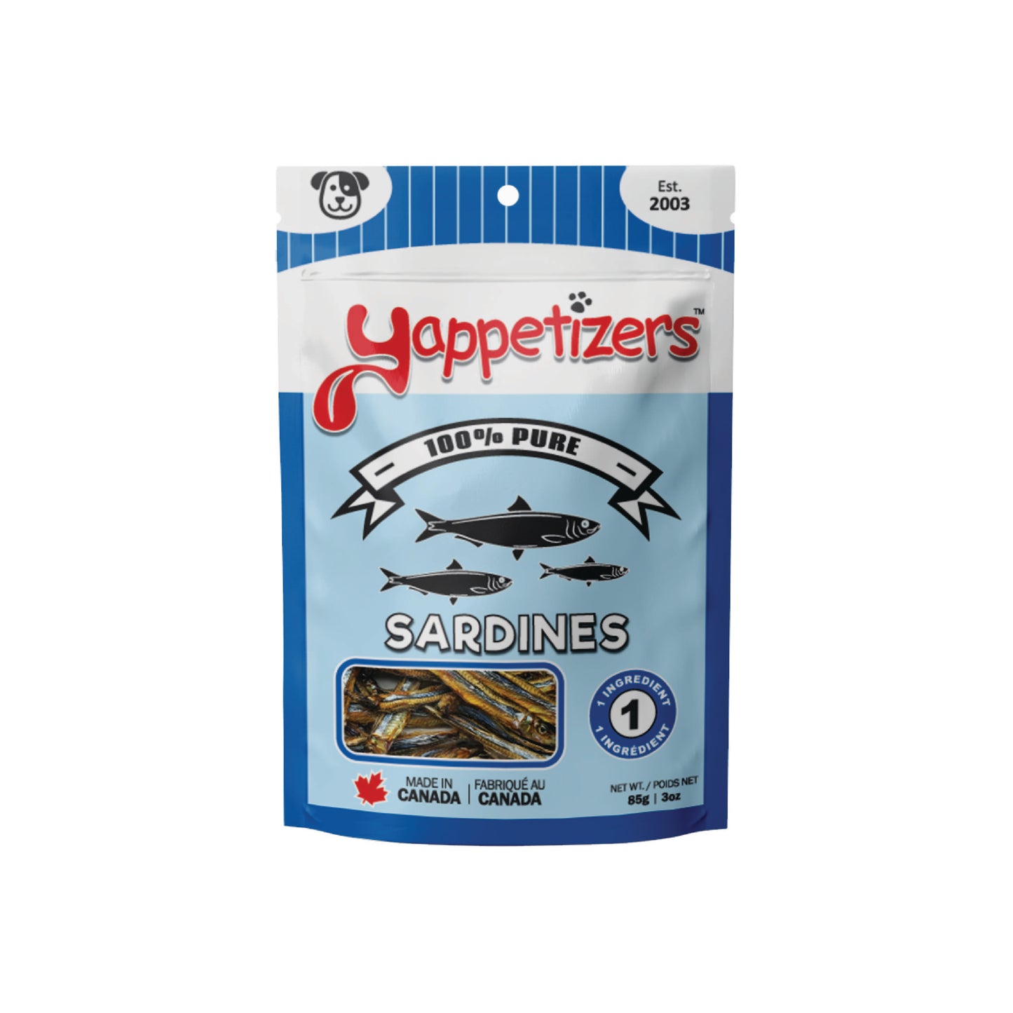 Yappetizers - Friandises pour chien et chat de sardines entières déshydratées