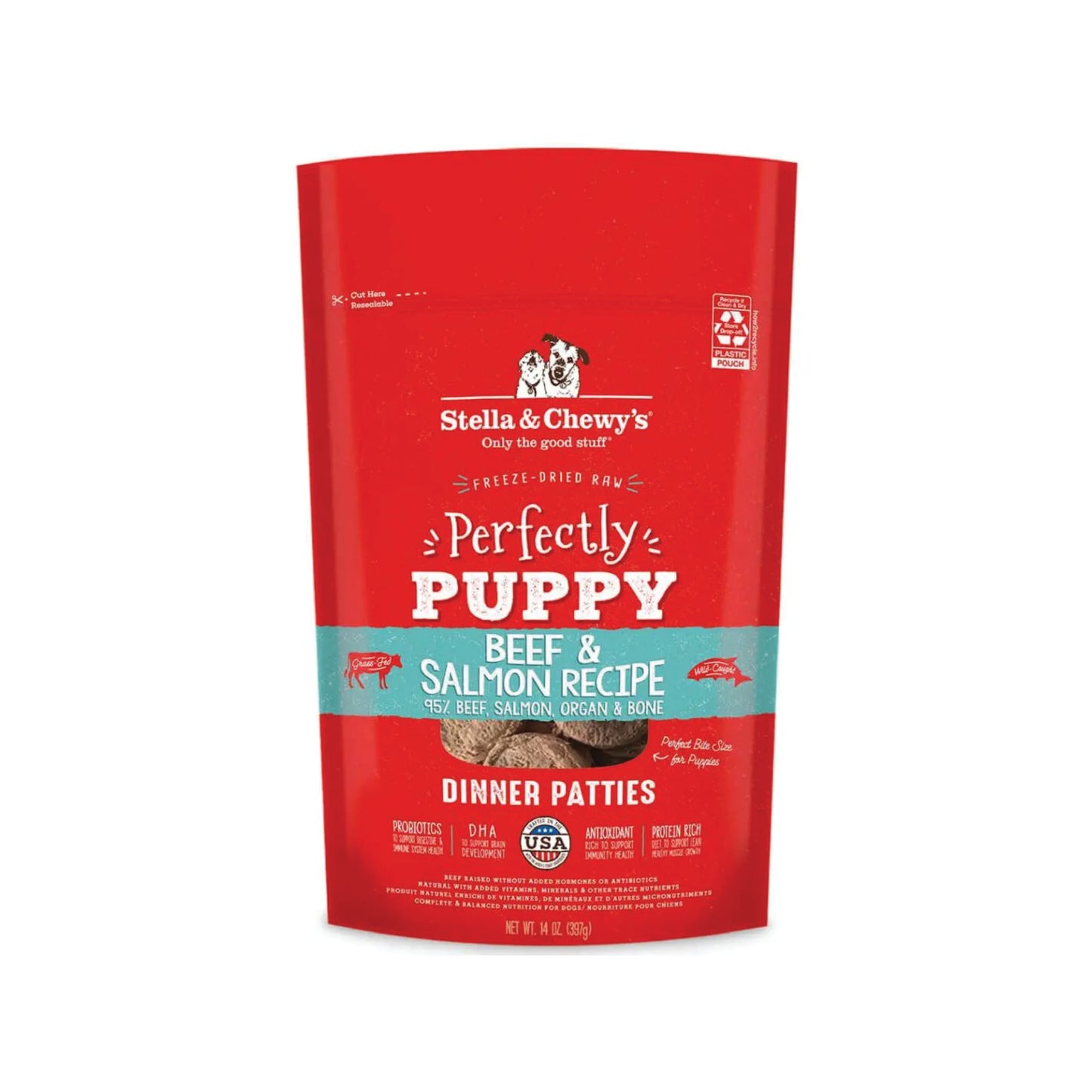 Stella & Chewy's - Perfectly Puppy galettes de nourriture crue lyophilisée au boeuf et au saumon