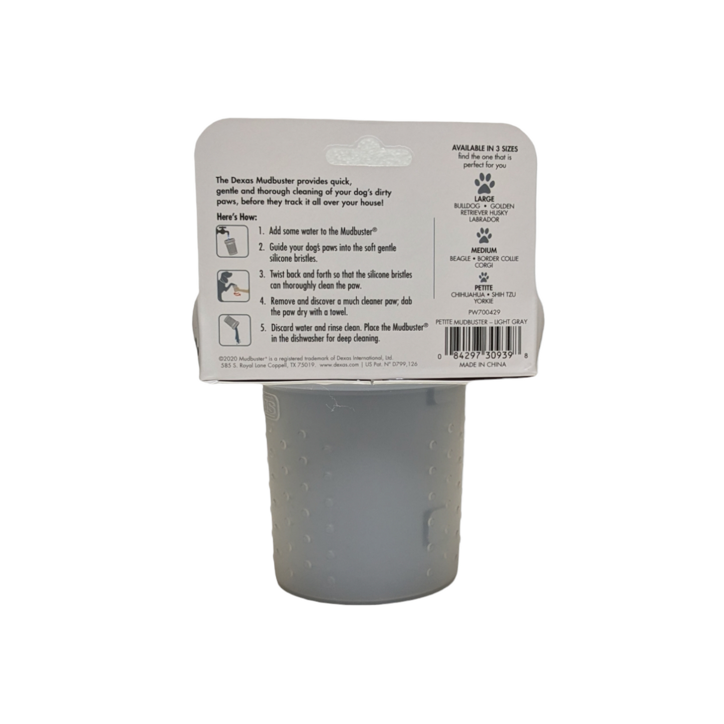 Dexas - Le nettoyeur de pattes de chien Mudbuster (petit, gris)