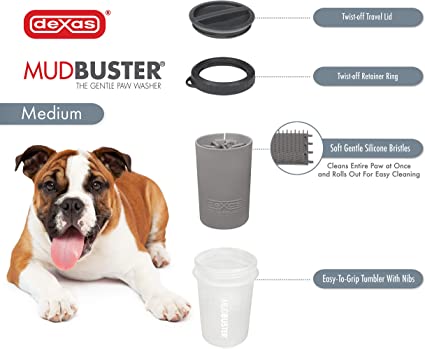 Dexas - Le nettoyeur de pattes de chien Mudbuster avec couvercle (moyen et large, gris)