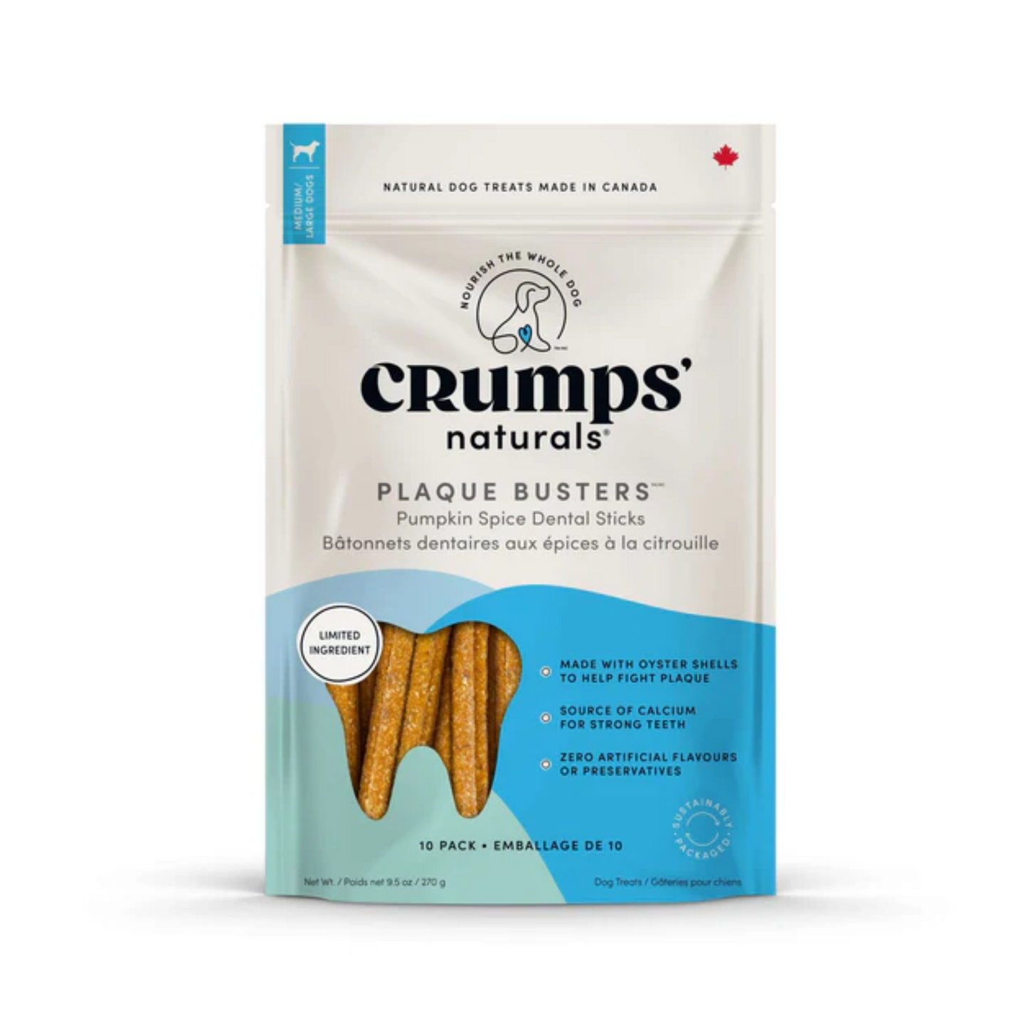 Crump's Natural - Plaque Busters Dog Dental Sticks (Pumpkin Spice, pack of 10)