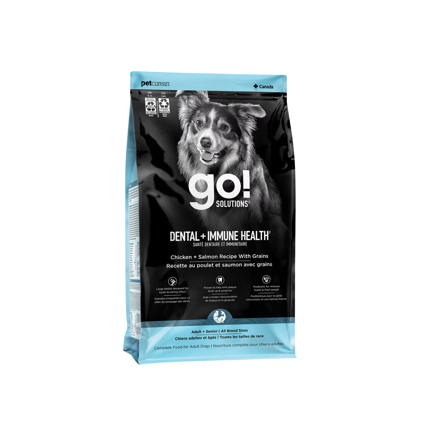Go! - Croquettes pour chien pour la santé dentaire et immunitaire (poulet et saumon, avec grains)