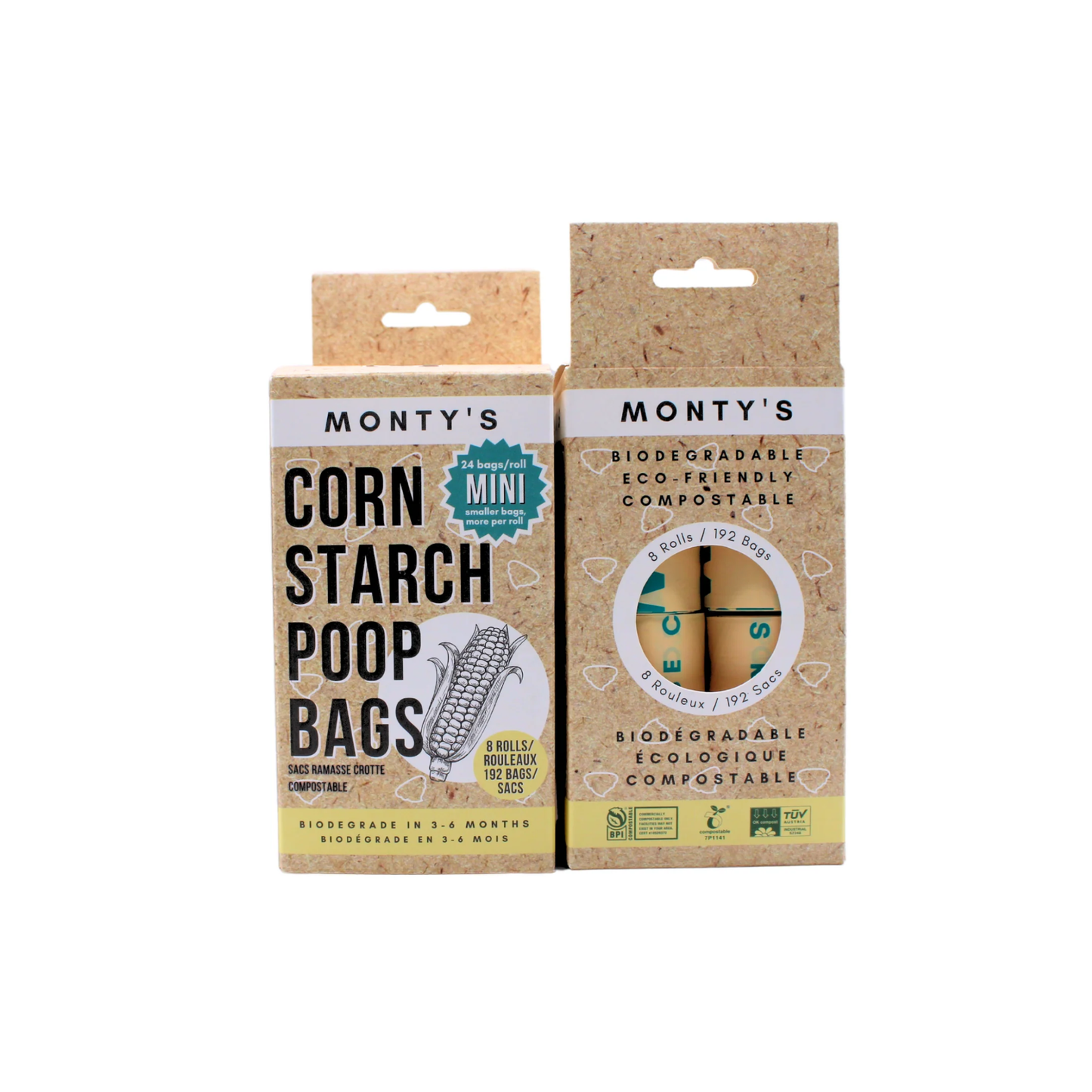 Monty's - Mini sacs à crottes compostables en fécule de maïs (192 mini sacs - 23x21 cm)