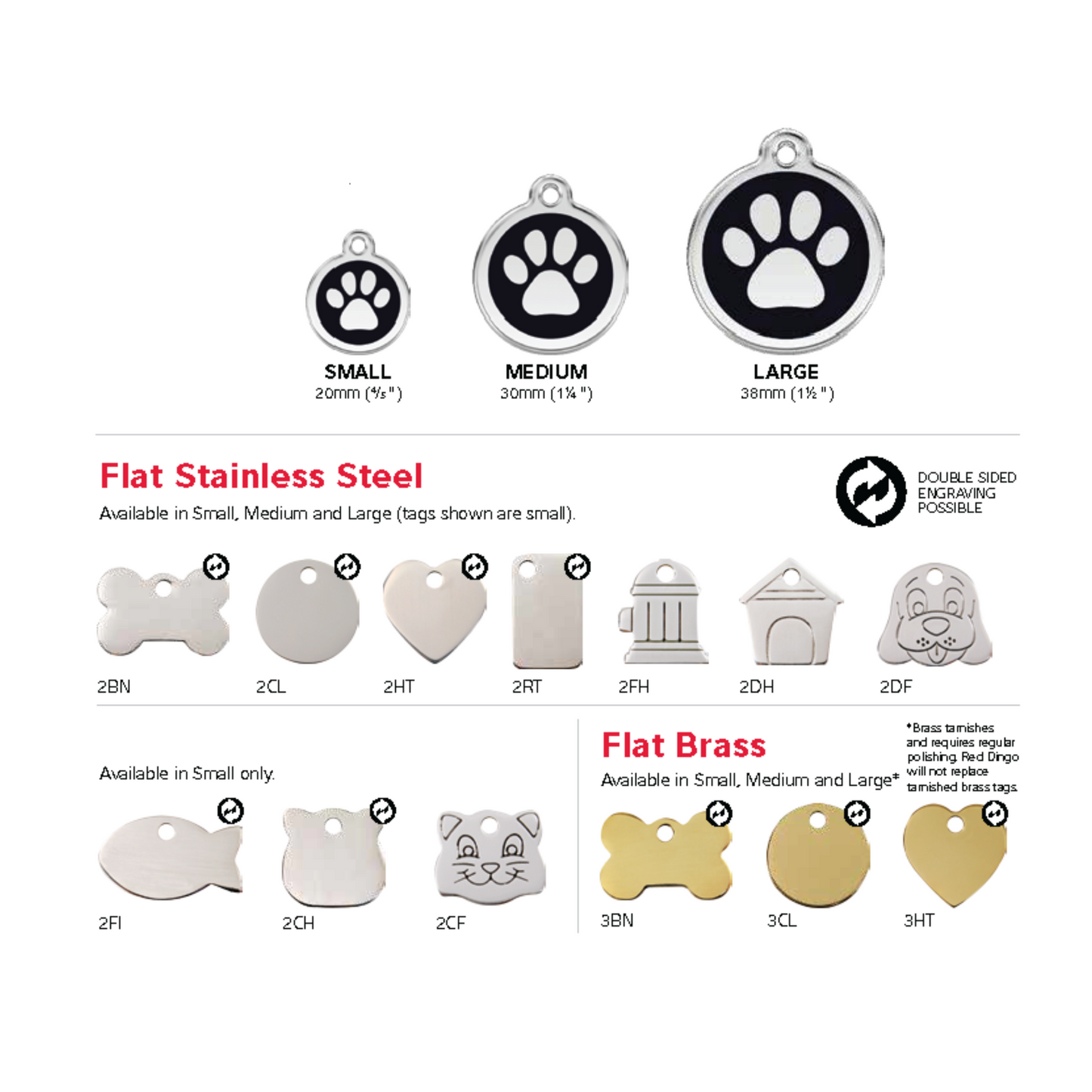 RedDingo - Stainless Steel Dog and Cat ID Tag (Small, Medium or Large)