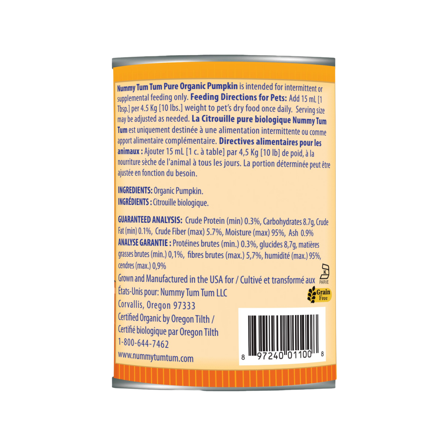 Yummy Tum-Tum - Purée de citrouille biologique riche en fibres pour chien ou chat (conserve)