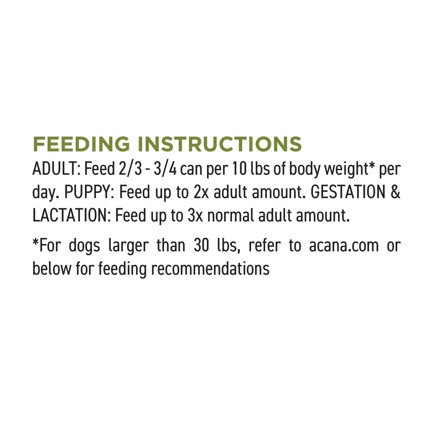 ACANA wet dog food pork stew feeding guidelines