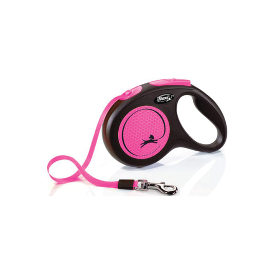Flexi - New Neon Tape Retractable Dog Leash (Black & Pink)