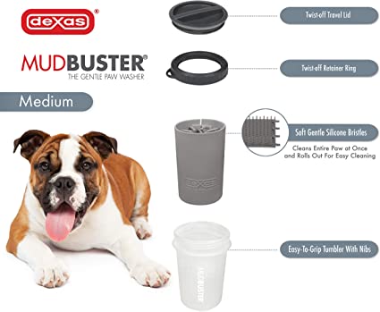 Dexas - Mudbuster Dog Paw Cleaner with Lid (Medium & Large, Grey)